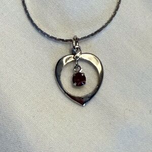 Silver Heart Pendant Necklace with Garnet Gemstone